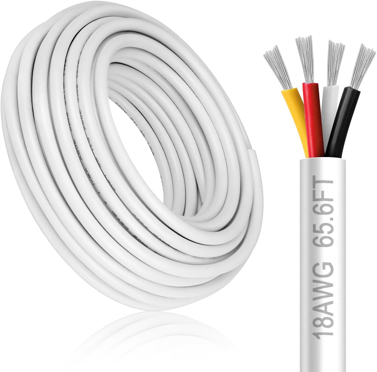 18 Gauge 4 Conductor Electrical Wire, 65.6FT White Stranded Low Voltage 18/4