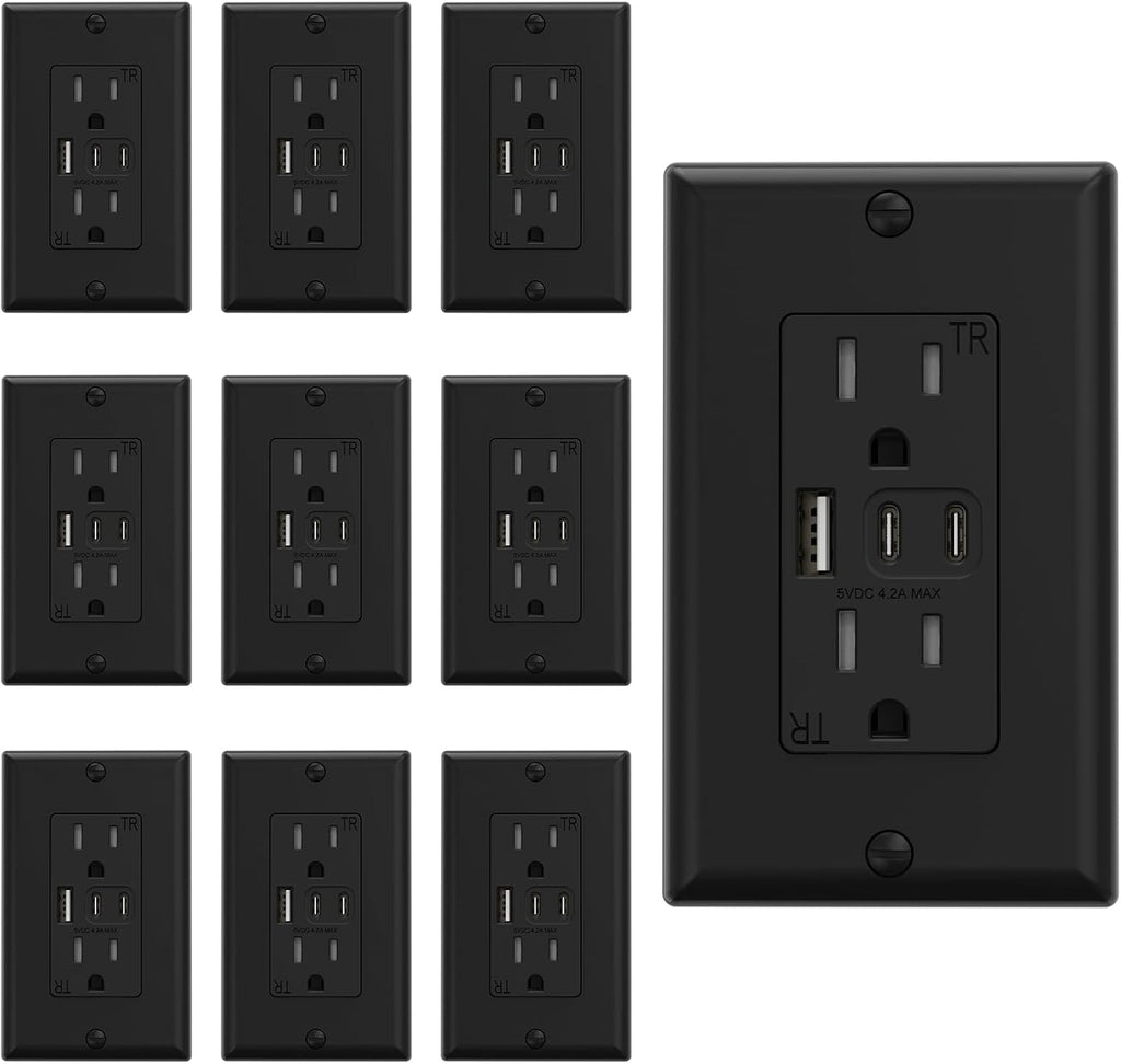 ELEGRP USB Outlets, 15 Amp Wall Outlet (10 Pack)