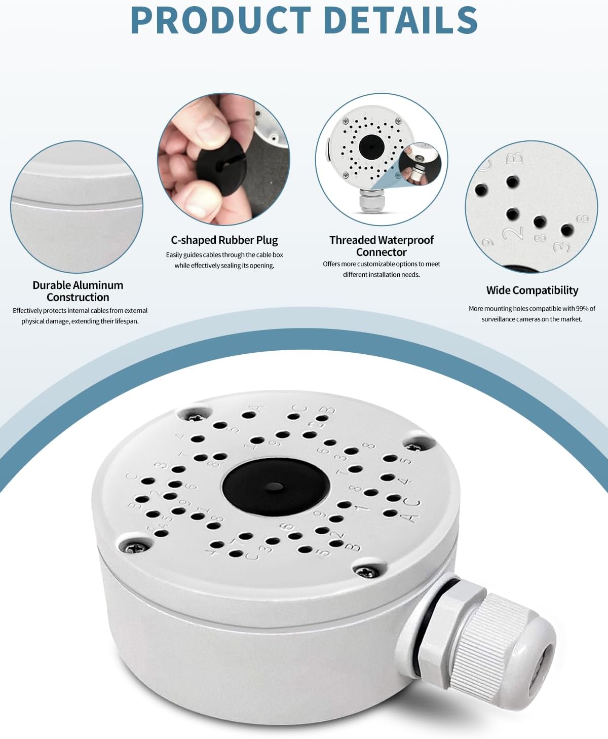 metal security camera junction box, cable concealment box showing dimensions