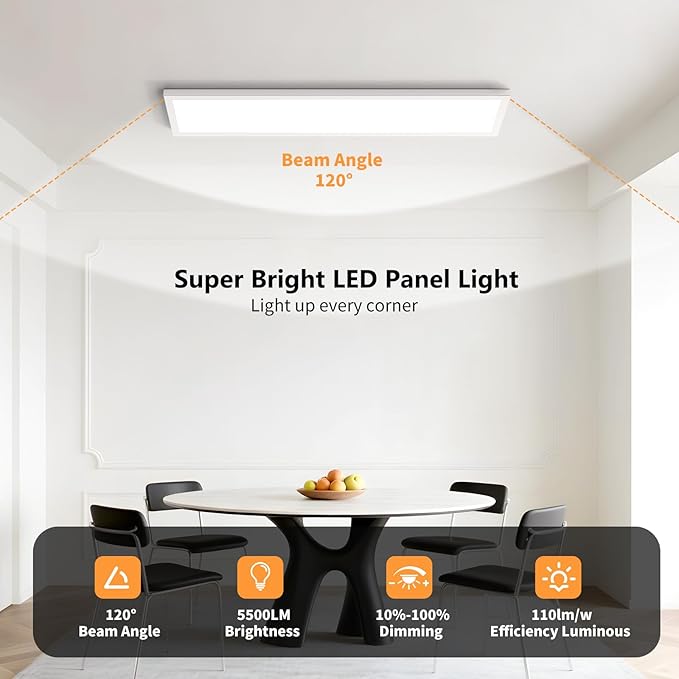 AIKVSXER 6 Pack 1x4 LED Flat Panel Light, 50W 5500LM Surface Mount Ceiling