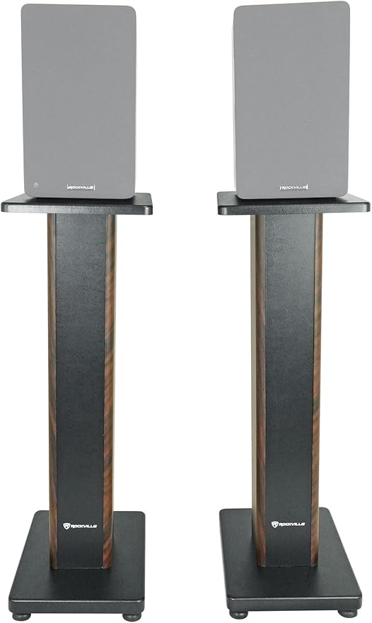 Rockville Pair RHT28D 28" Bookshelf Speaker Stands, Dark Wood Grain, 60 lbs