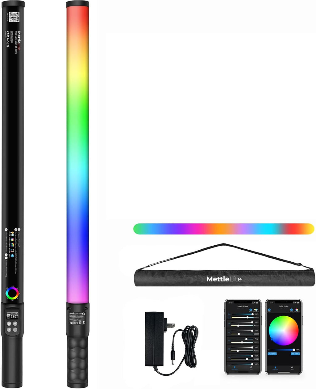 Mettlelite LS800P RGB Pixel LED Light Stick, Handheld Full Color RGBWW