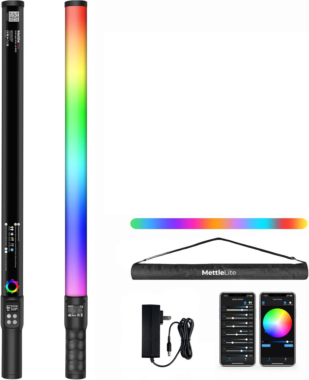 Mettlelite LS800P RGB Pixel LED Light Stick, Handheld Full Color RGBWW