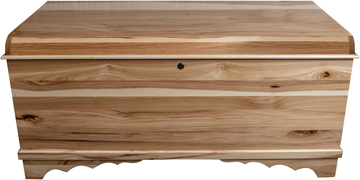 Rustic Red Door Co. Cedar Hope Chest with Waterfall Top, Amish Made Wooden Storage Trunk Box for Bedroom, Blanket, Clothes, Anti-Slam Hinges and Lock, 36", Rustic Hickory Wood, Natural Stain