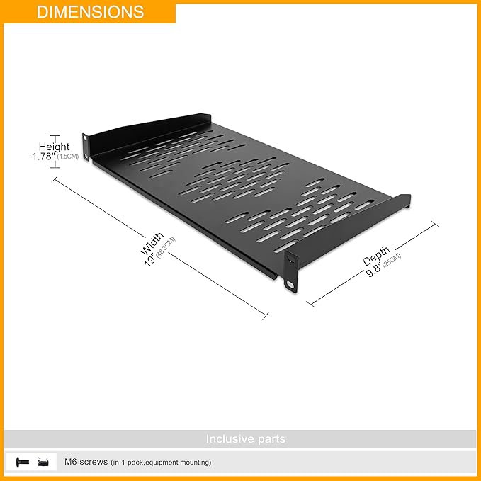 RIVECO 2PCS 1U Rack Shelves, 19” Cabinet Mount 1 U Tray Vented Cantilevers
