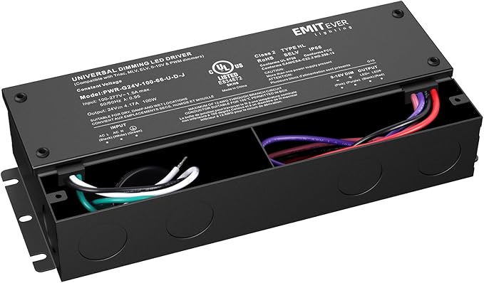 EMITEVER Dimmable Led Driver, 100W AC 100V-277V to DC 24V Transformer, 5-in-1