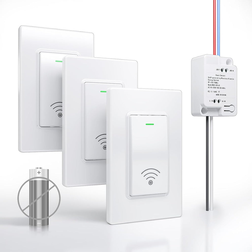 Wireless Light Switch and Receiver Kit, Self-Powered, No WiFi Needed, Remote