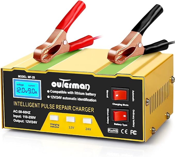 Outerman Car Battery Charger 12V 24V Lithium Battery Charger, Auto Battery