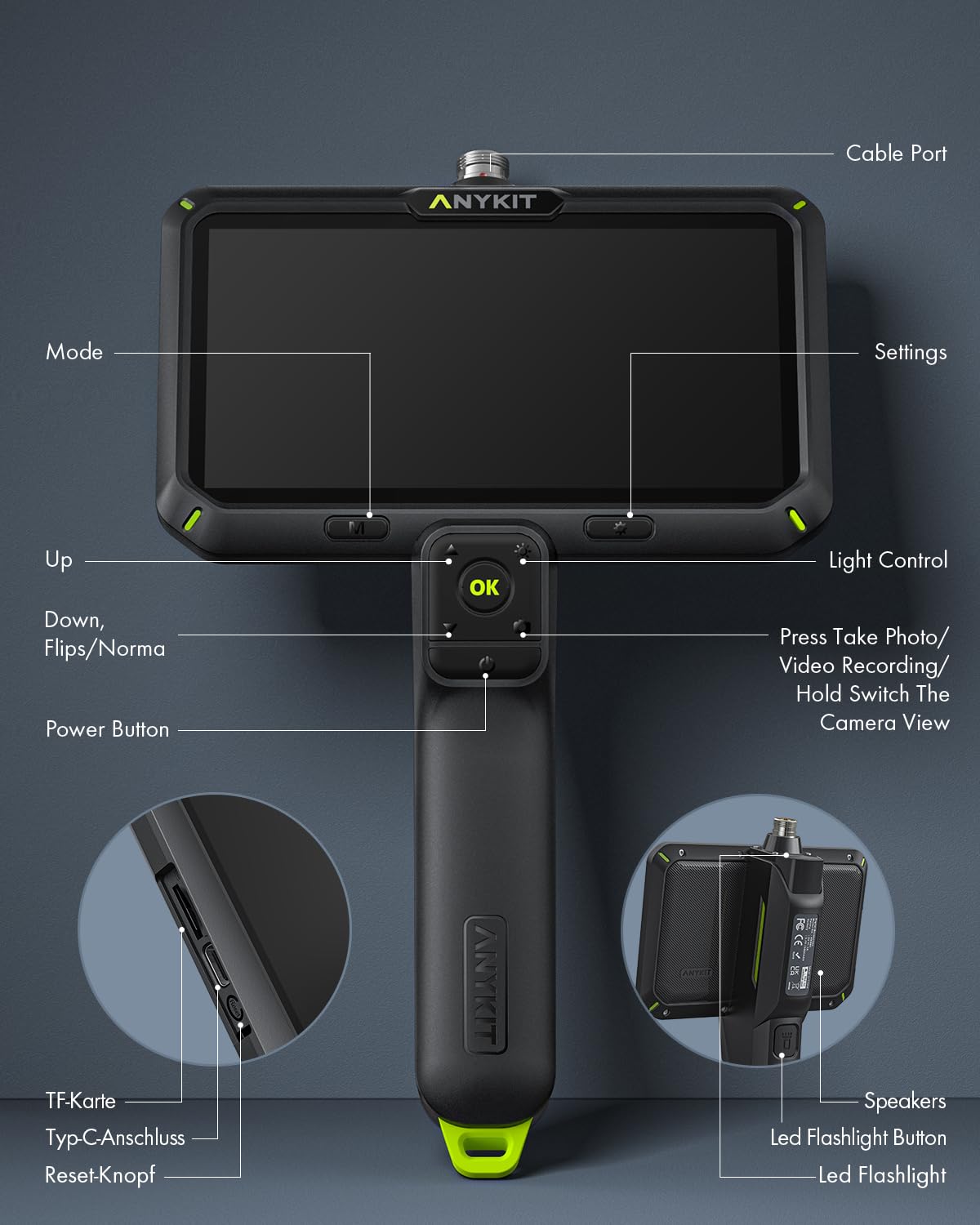Anykit Endoscope Camera with Light, Dual Lens Endoscope 1080P