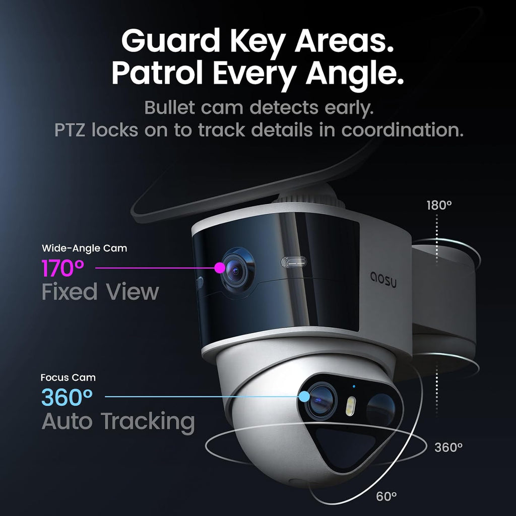 aosu t2 pro 3k dual cam outdoor security, side view