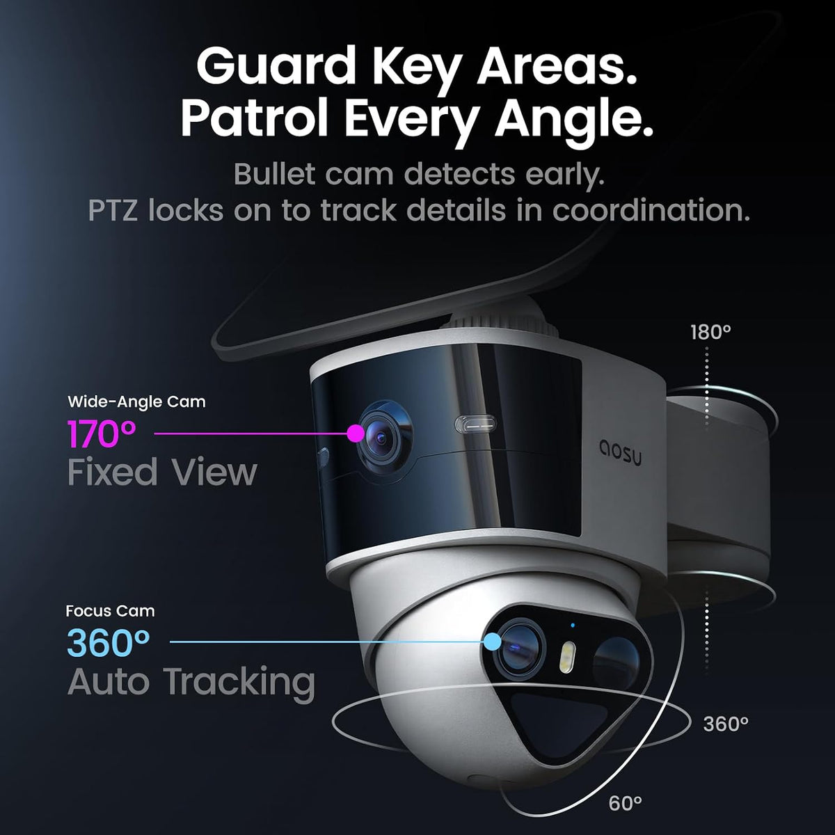 aosu t2 pro 3k dual cam outdoor security, side view