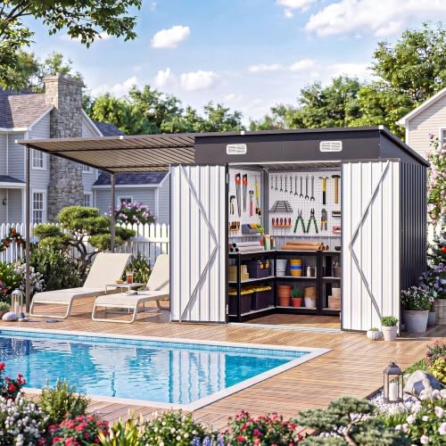 14x6FT Outdoor Lean to Shed & Hardtop Gazebo Combo