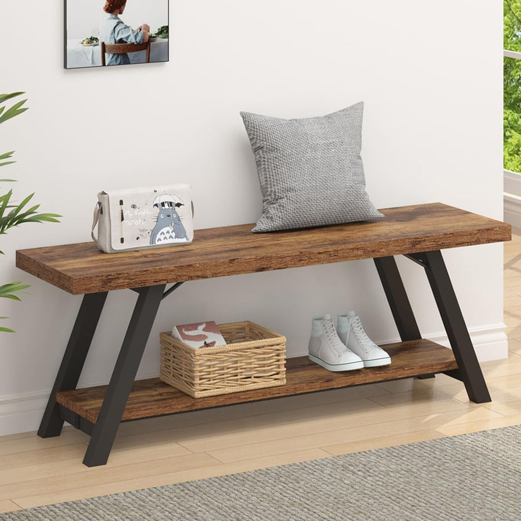 LVB Rustic Entryway Bench with Storage, Hallway Bench for Entryway, 47 in