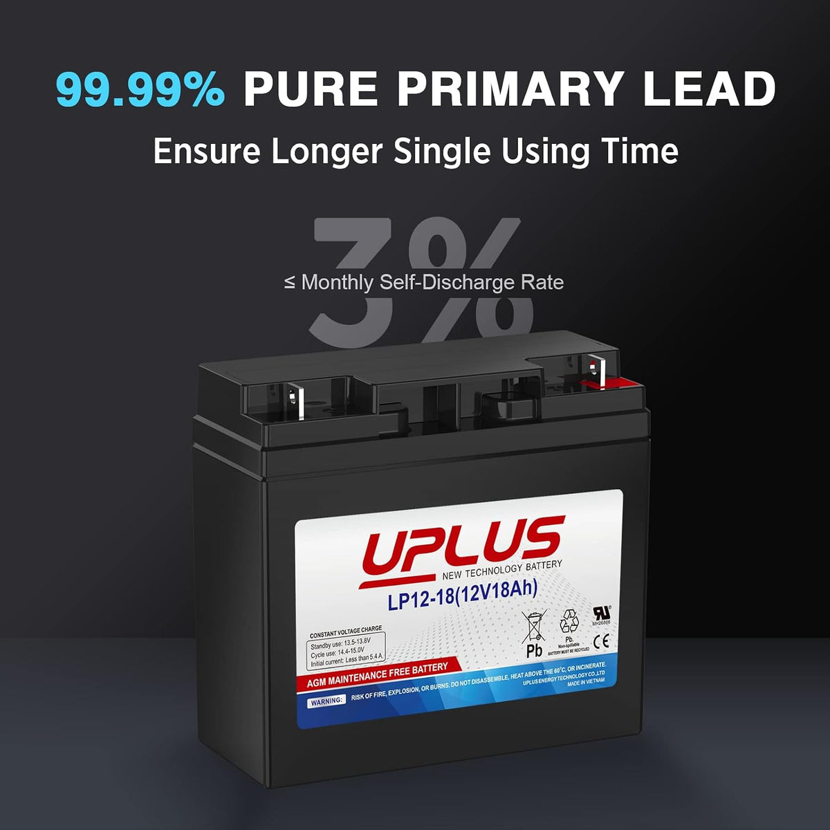 uplus 12v 18ah rechargeable agm battery with nut shown in use
