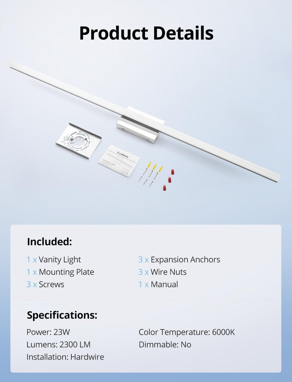 Bathroom Vanity Light Fixtures Above Mirror, Modern Wall Lamp Chrome | 48 Inch Extra-Long, Gentle Shadow Free, Linear Design, for Makeup, Simple Slim, Splash-Resistant, 6000K Cool White, 1 Pack