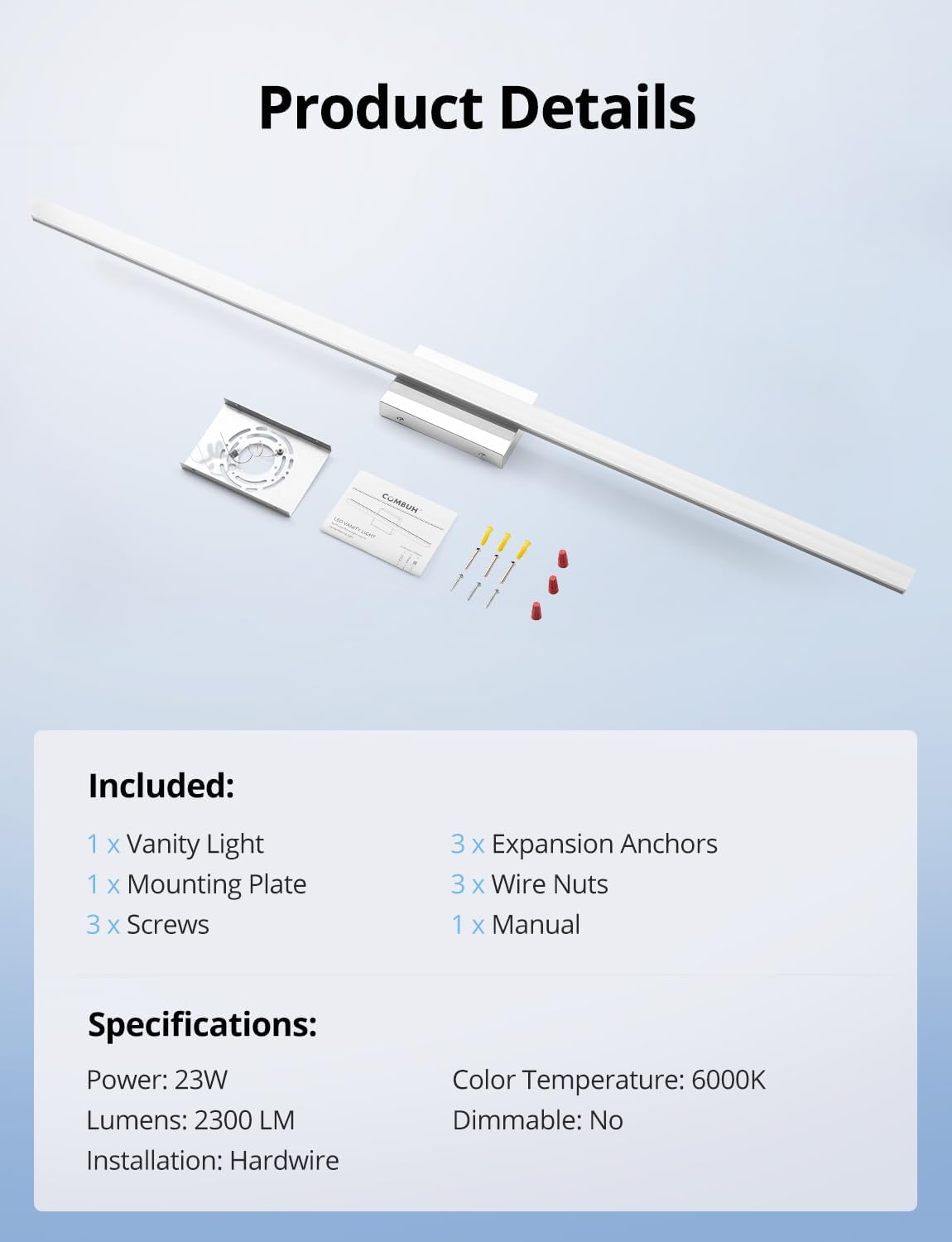 Bathroom Vanity Light Fixtures Above Mirror, Modern Wall Lamp Chrome | 48 Inch Extra-Long, Gentle Shadow Free, Linear Design, for Makeup, Simple Slim, Splash-Resistant, 6000K Cool White, 1 Pack