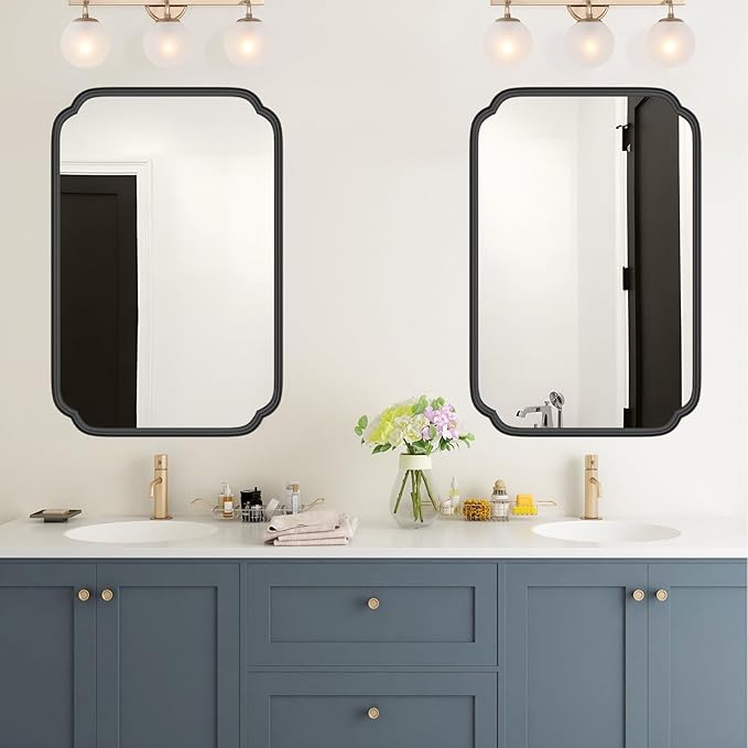 Black Bathroom Vanity Mirrors for Over Sink 24" x 36" Modern Rounded Corner