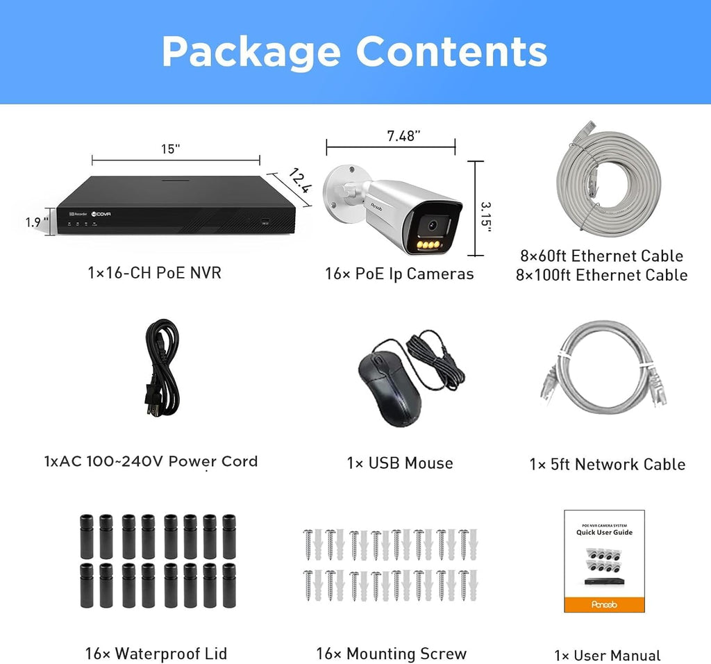 4k poe security camera system 16 channel 4tb, front angle view