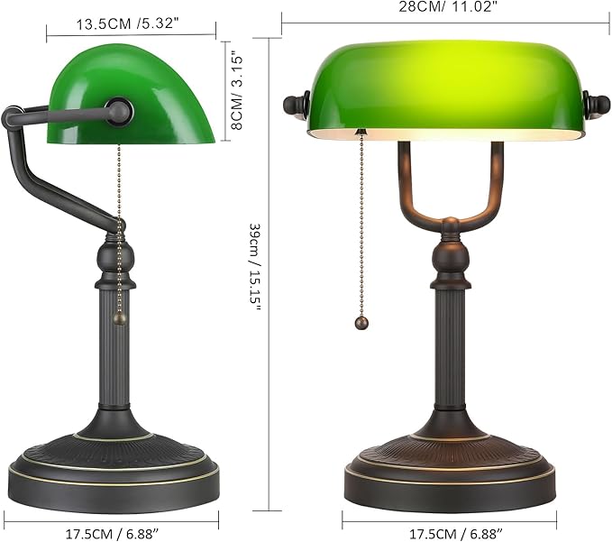 Newrays Antique Green Glass Bankers Desk Lamp