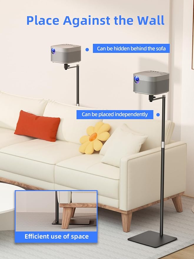 suptek Projector Stand Against Wall Hidden Stand, 360°Swivel, Height Adjustable