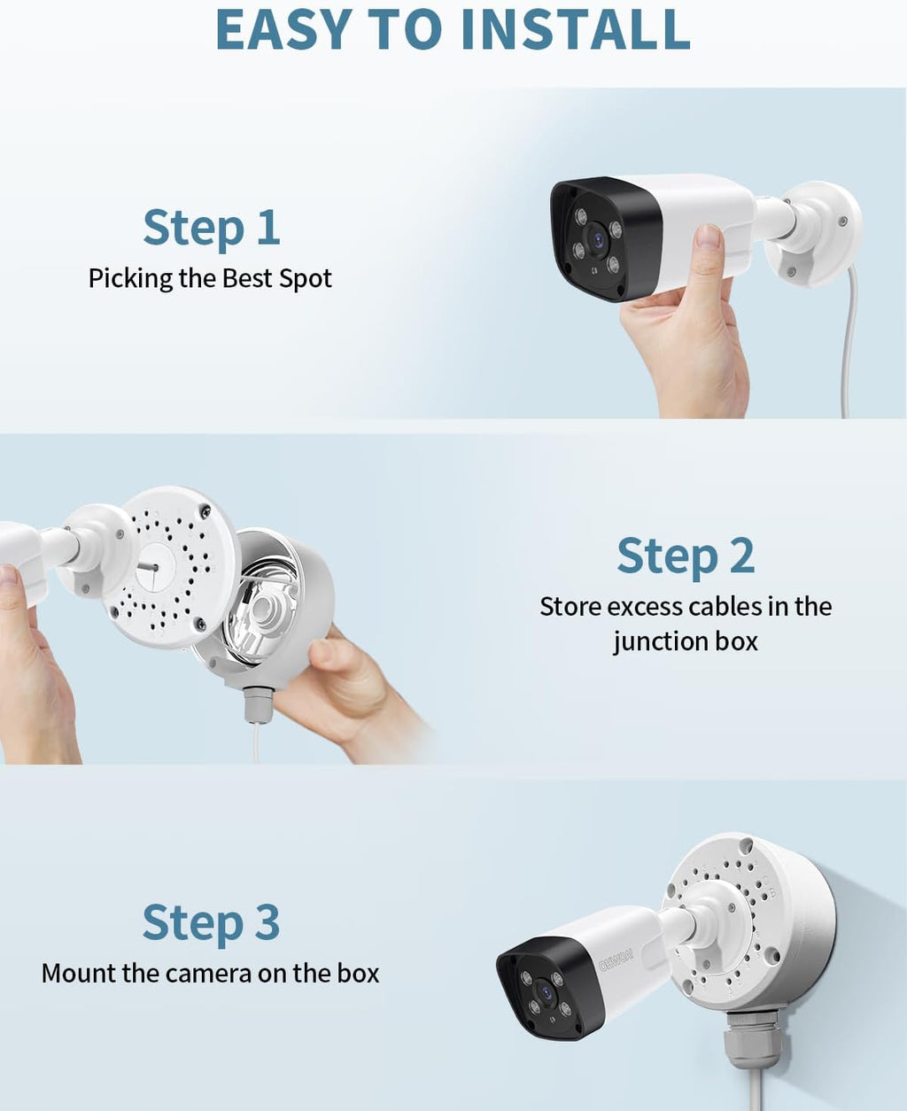 metal security camera junction box, cable concealment box, side view