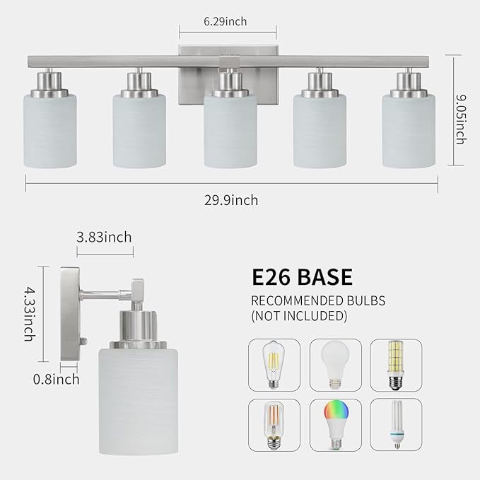 DIKAIDA 5-Light Bathroom Light Fixtures, Modern Bathroom Wall Lights Over Mirror