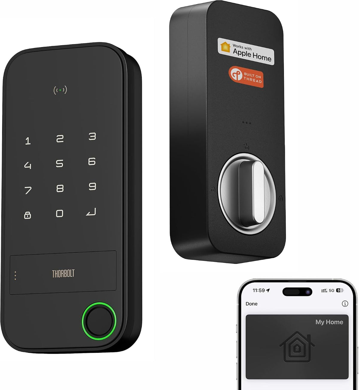 ThorBolt X1 Smart Keyless Entry Fingerprint Door Lock with Keypad, Black