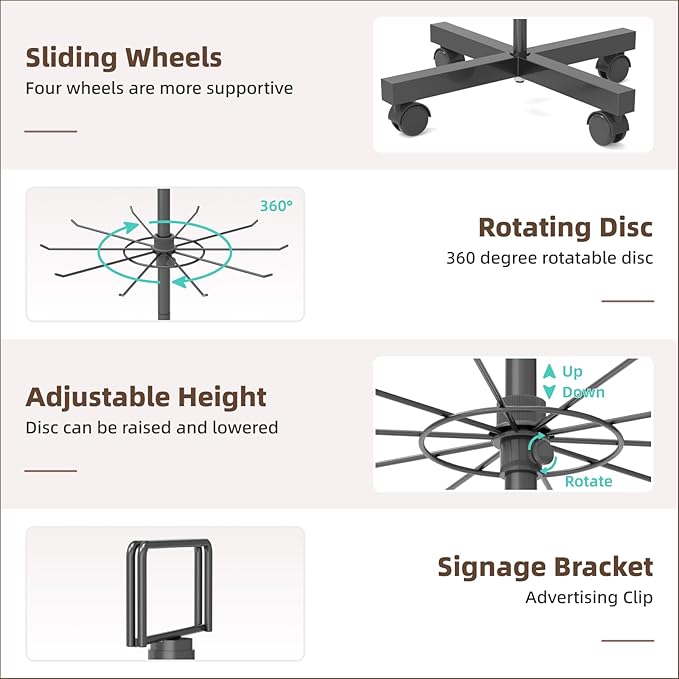 YEOOE Retail Display Racks 7 Tier Spinning Display Stand, Movable Shop Spinner