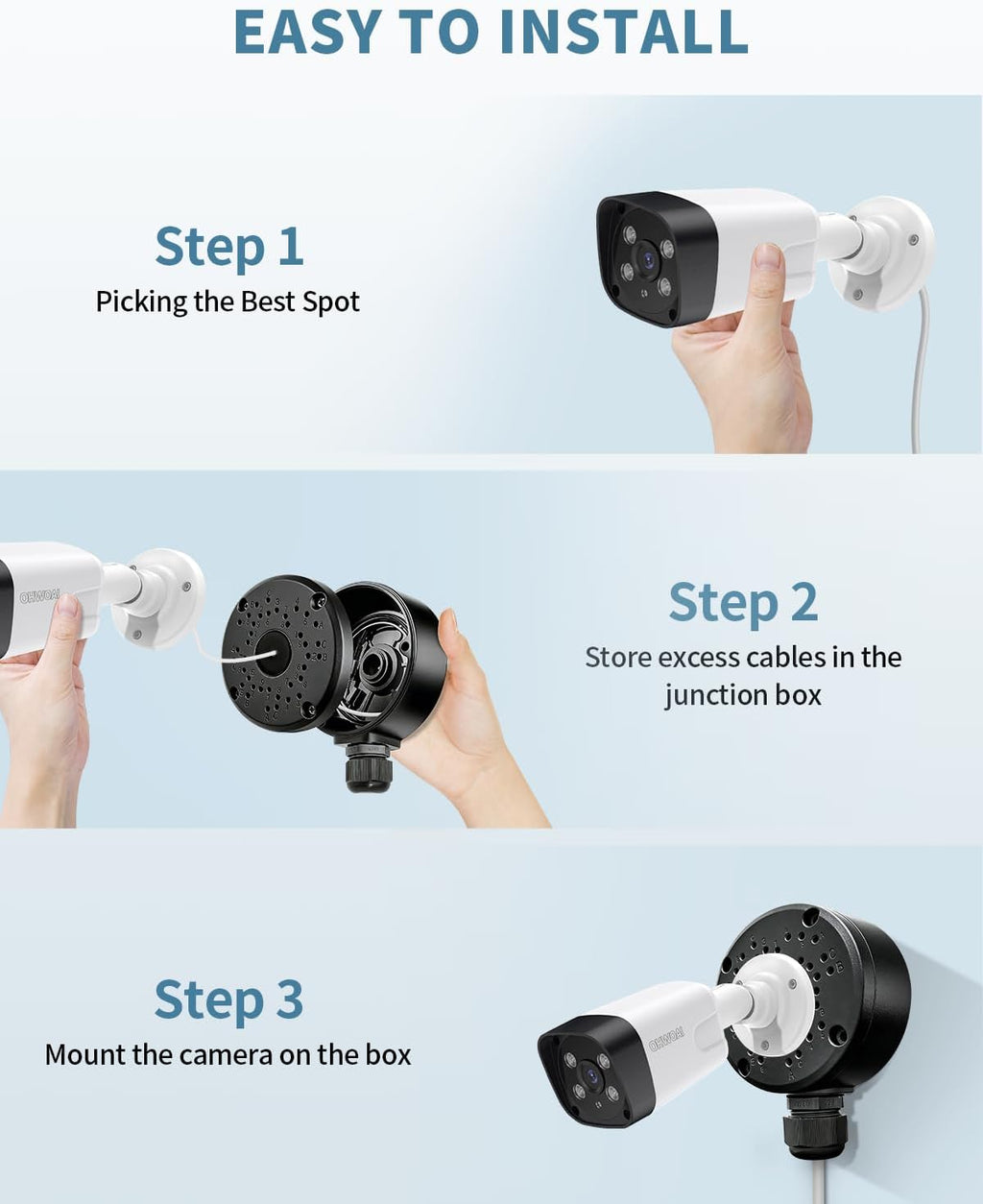 metal security camera junction box, cable concealment box, side view
