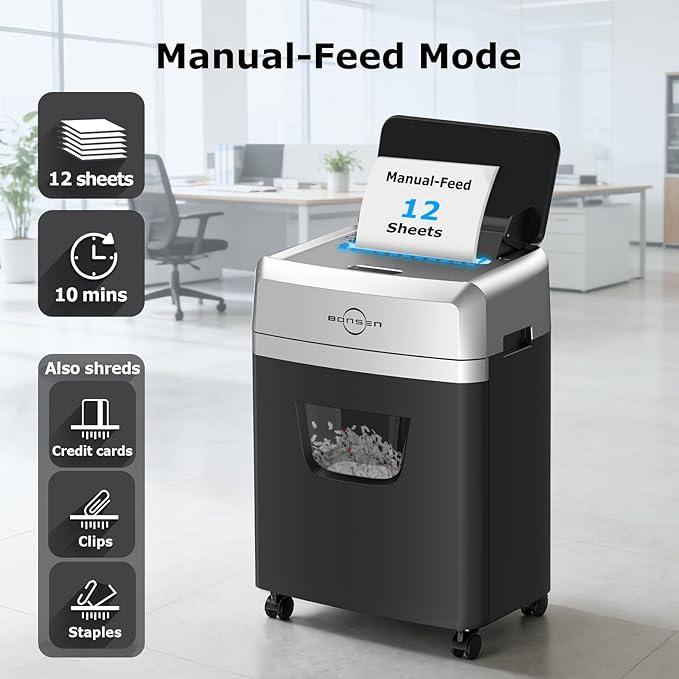 BONSEN 150-Sheet Autofeed Paper Shredder Heavy Duty, 60 Mins Micro-Cut Shredder