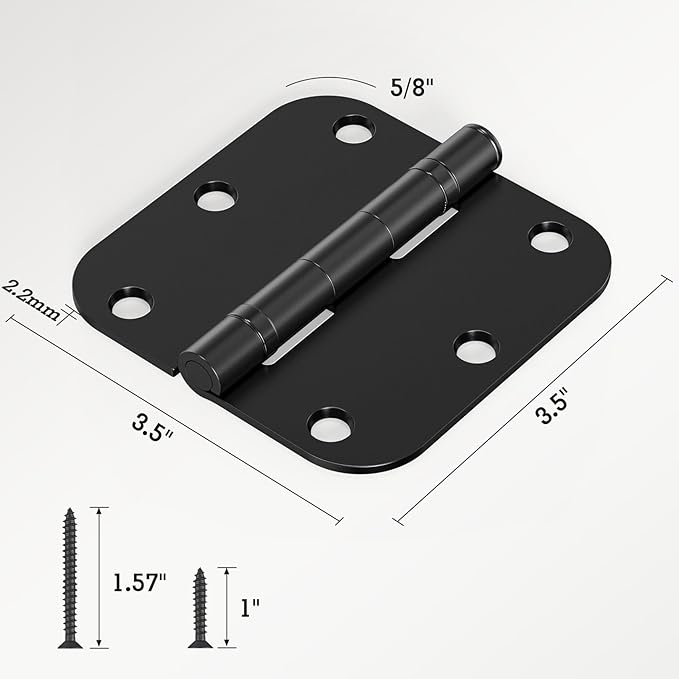 30 Pack Ball Bearing Matte Black Door Hinges 3.5 Inch 5/8" Radius Round Squeak