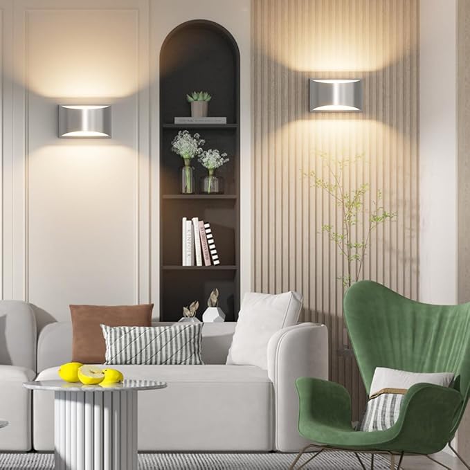 Aipsun Nickel Modern LED Wall Sconce Hardwired Indoor Wall Lights Set of 2 Up