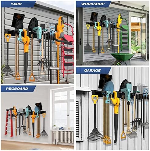 Sttoraboks Garage Wall Organizer, Heavy Duty Tool Hangers for Garage Wall with 8 Double Hooks & 3 Rails, Tool Organizer Wall Mount, Garage Hanging Storage Rack for Shovel, Rake, Broom and Ski Gear