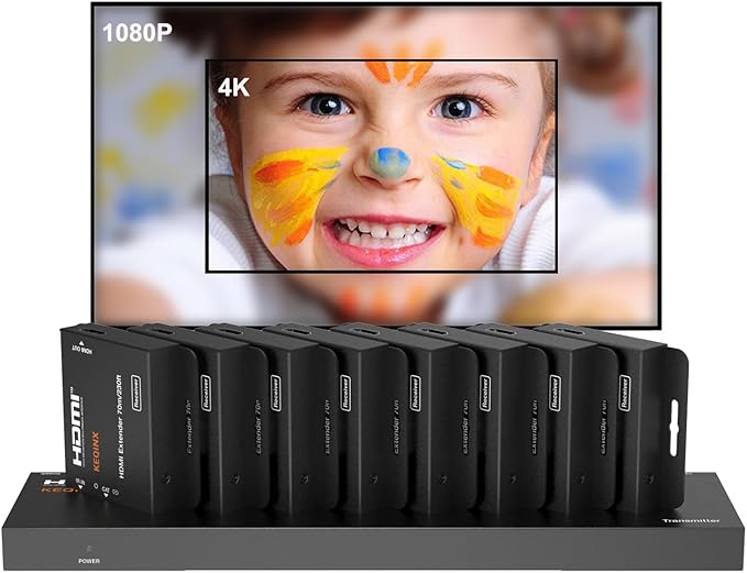 KEQINX 4K 1x8 HDMI Extender Splitter 70m/230ft HDMI Over Ethernet Splitter POC