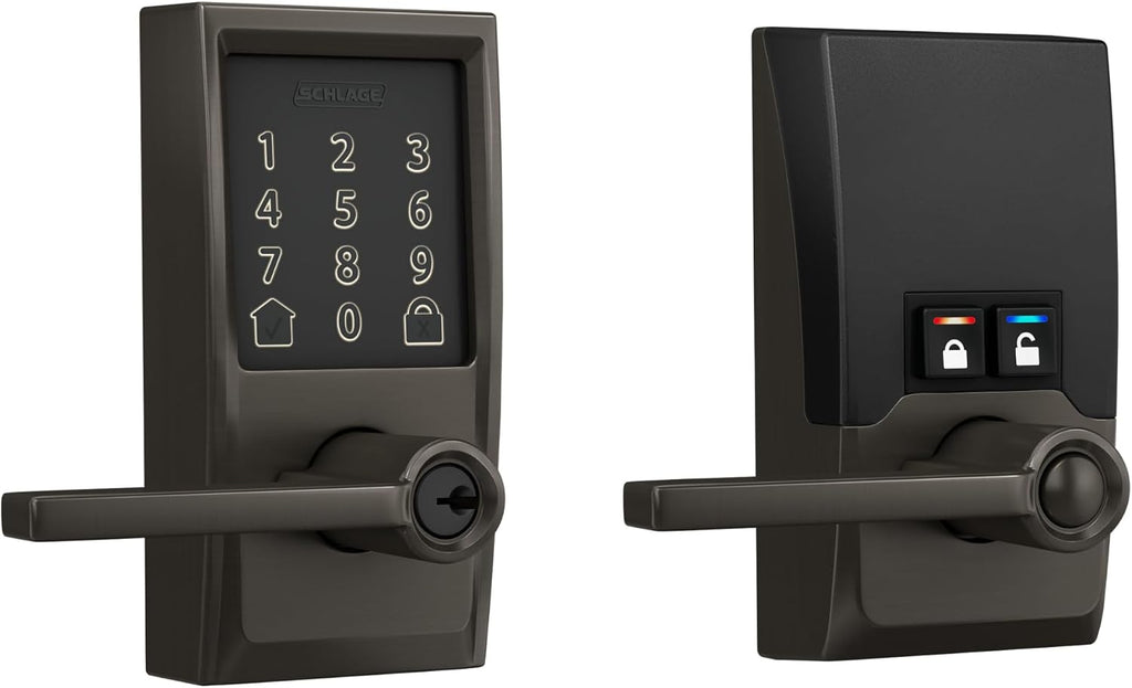 Schlage Encode Smart WiFi Lock, Lever Handle, Camelot Trim, Black Stainless