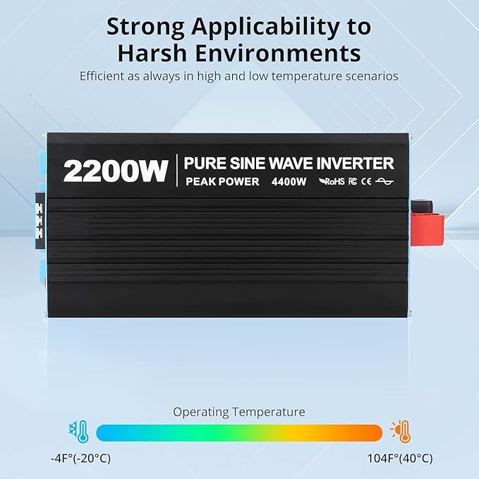 2200W Pure Sine Wave Inverter, 1 USB Port 5v/2.4a, LCD Display&Remote Controller