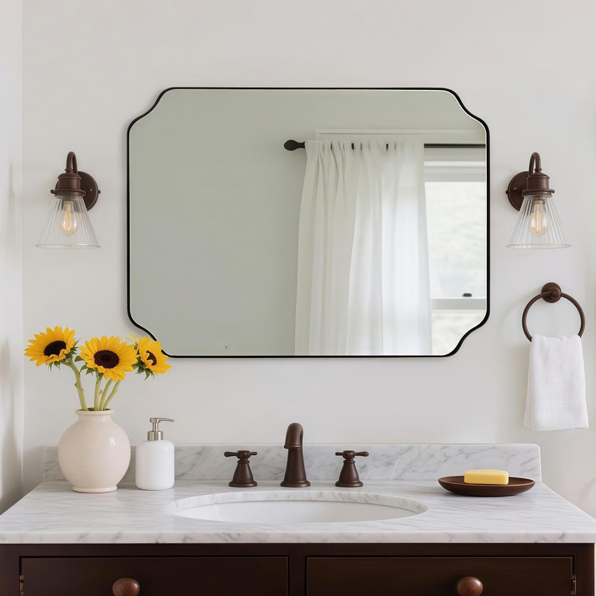 ANDY STAR Rectangle Mirror 30x40 Inch, Brushed Bronze Scalloped Mirror