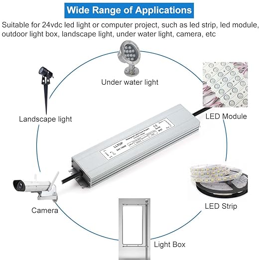 LLTOP LED Driver 150 Watts 100-264V AC to 24V DC 6.25A Power Supply Waterproof