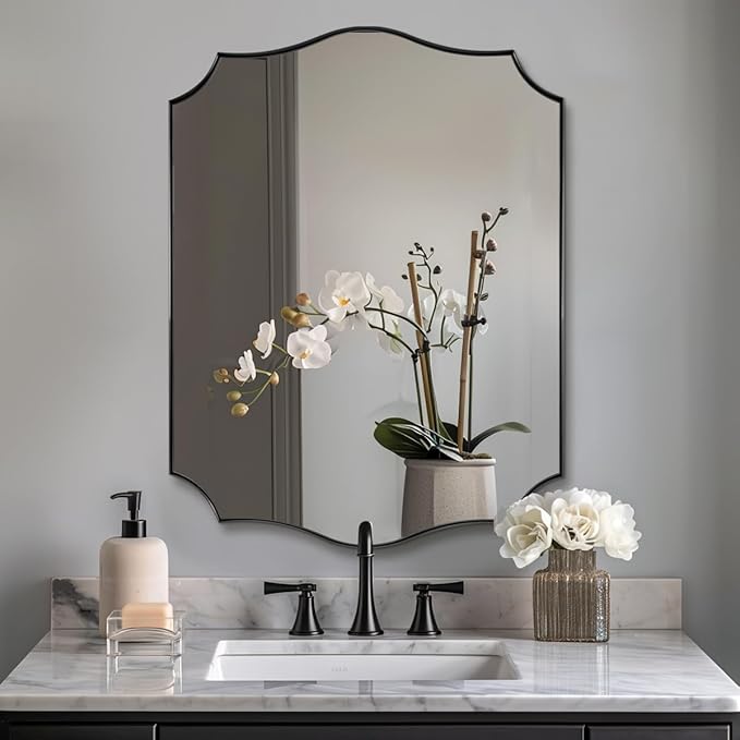 ANDY STAR Black Bathroom Vanity Mirror, 22x30 Irregular Wall Mirror, Scalloped