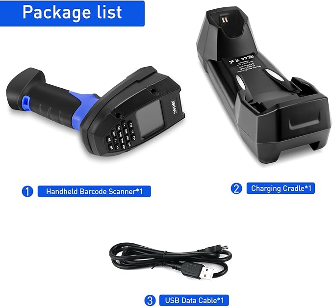 1D 2D Barcode Scanner Wireless, JRHC Portable Inventory Scanner & Data