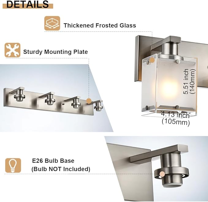 WINSHEN 2-Lights Wall Sconce Lighting, Brushed Nickel Bathroom Vanity Light