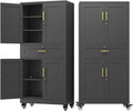 pozdeg 74" Black Lockable Rolling Metal Garage Storage Cabinet