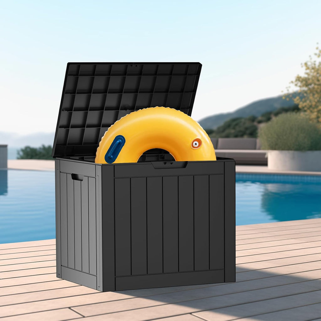 patiozen 30 gallon resin deck box with lockable, close-up detail