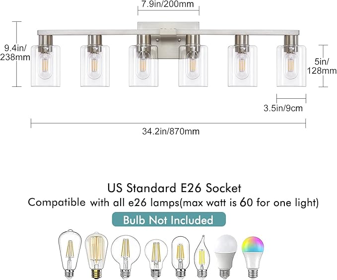 6 Light Bathroom Light Fixtures, Bathroom Vanity Light
