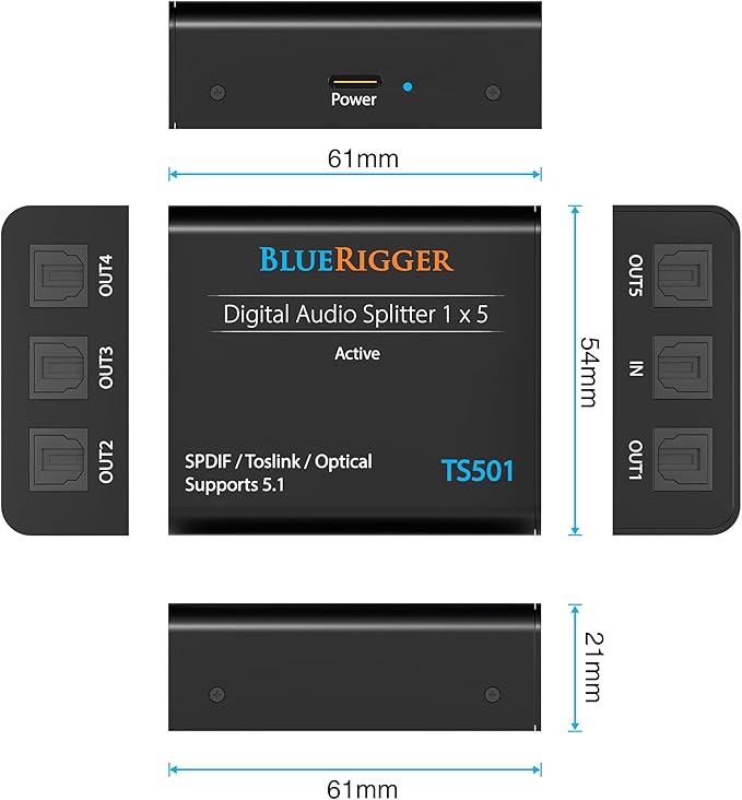 BlueRigger Digital Optical Audio Splitter 1x5