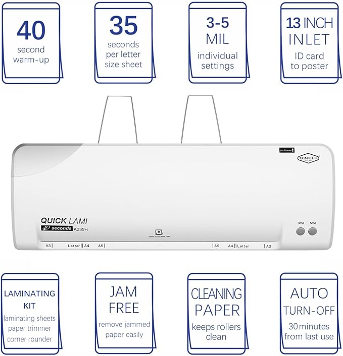 SINCHI 13-Inch Thermal Laminator Machine, 3–5 Mil, 40s Warm-Up, Jam Release