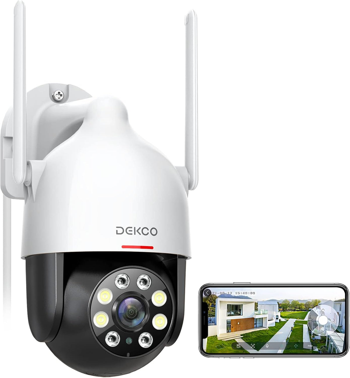 DEKCO 2K Outdoor WiFi Security Camera, Plug-in Pan-Tilt Dome