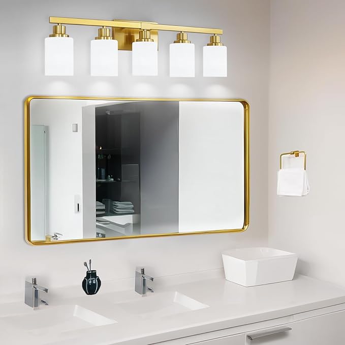 DIKAIDA Gold Bathroom Light Fixtures, 5-Light Modern Brushed Gold Vanity