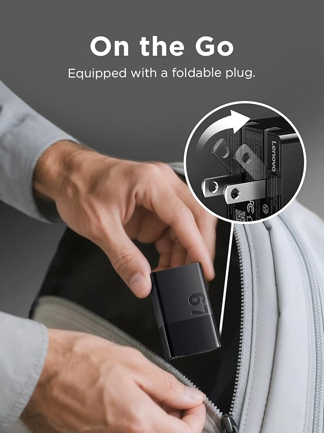 Lenovo 67W USB-C Charger, 3-Port Multi-Device Fast Charging, Advanced GaN