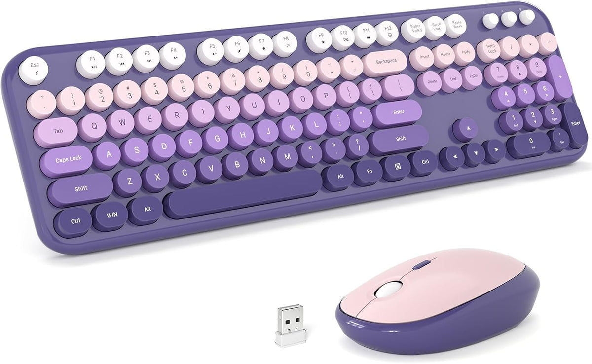 MOFII Wireless Keyboard and Mouse Combo, Full Size 2.4G Retro Round Computer